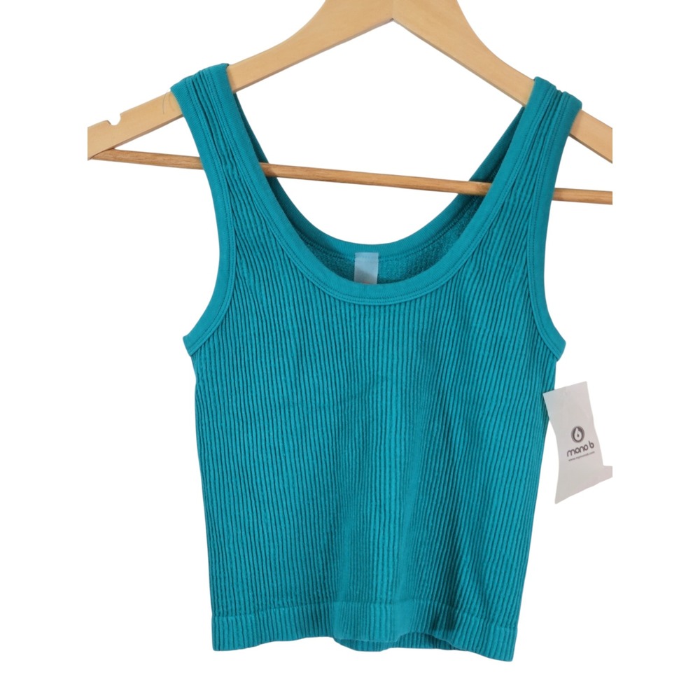 Mono B Ribbed Cropped Tank Top Aqua Teal Women's M Exercise Fun Athleisure